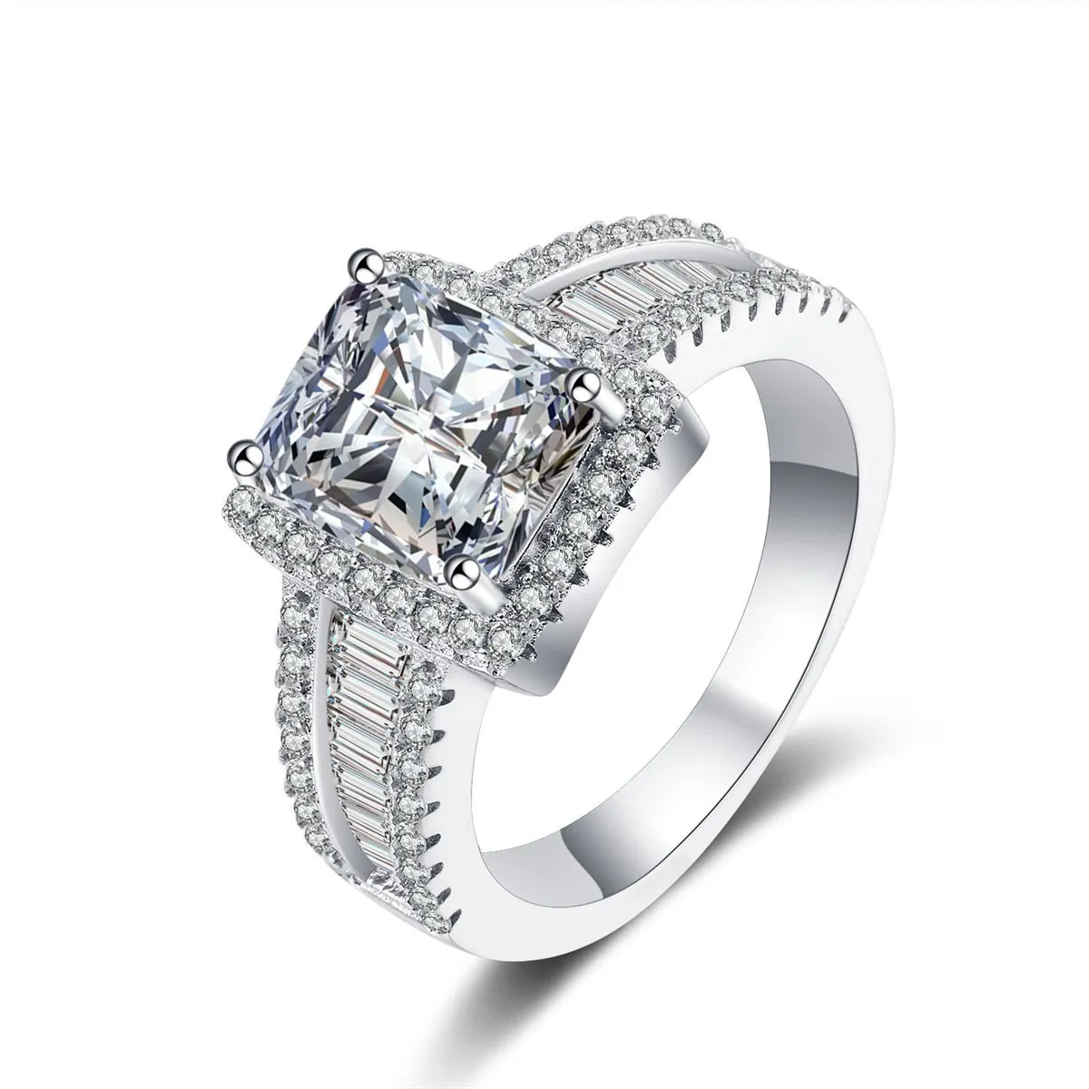 Cubic Zirconia & Crystal Silver-Plated Radiant-Cut Ring
