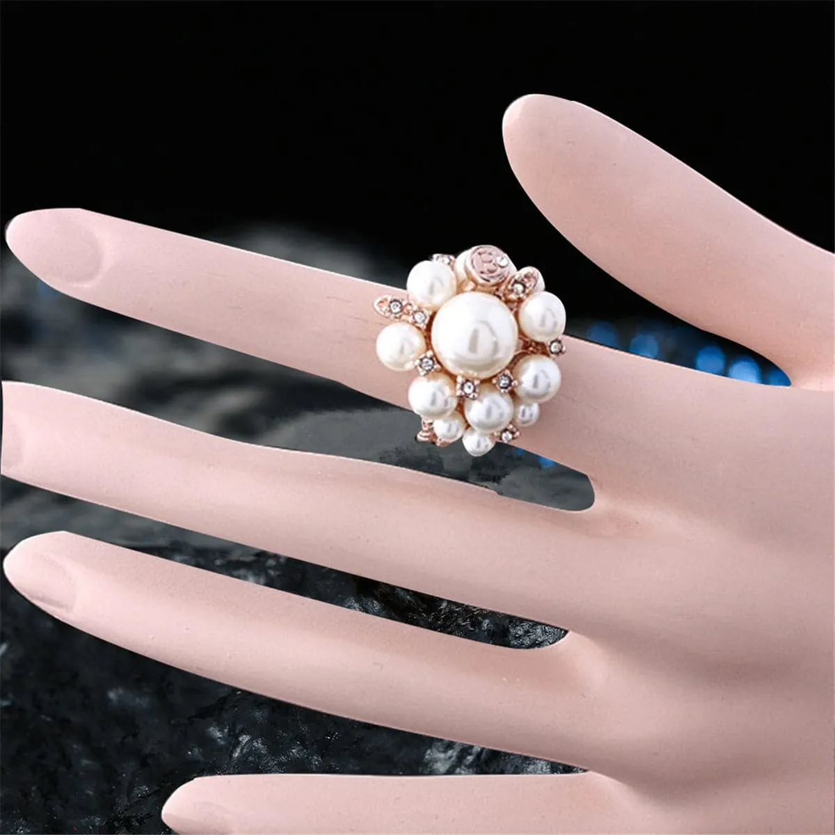 Cubic Zirconia & Pearl 18k Rose Gold-Plated Flower Ring