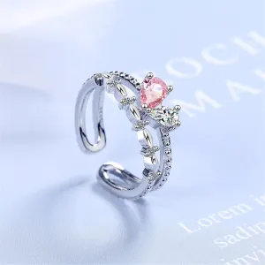 Cubic Zirconia & Pink Crystal Botany Layered Open Ring