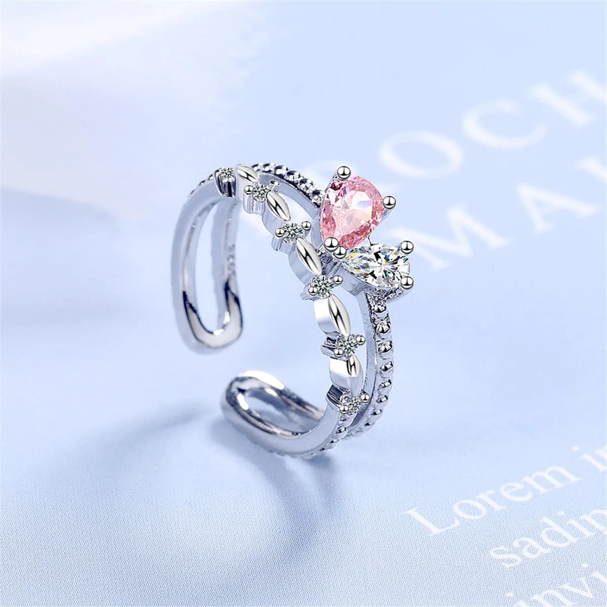 Cubic Zirconia & Pink Crystal Botany Layered Open Ring