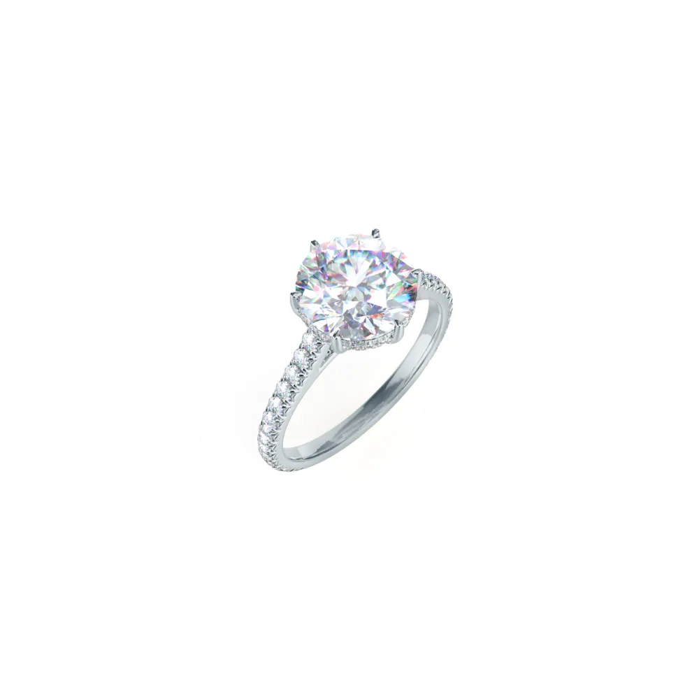 Custom Round Brilliant 6-Prong Solitaire & Pavé Diamond Ring with Hidden Halo