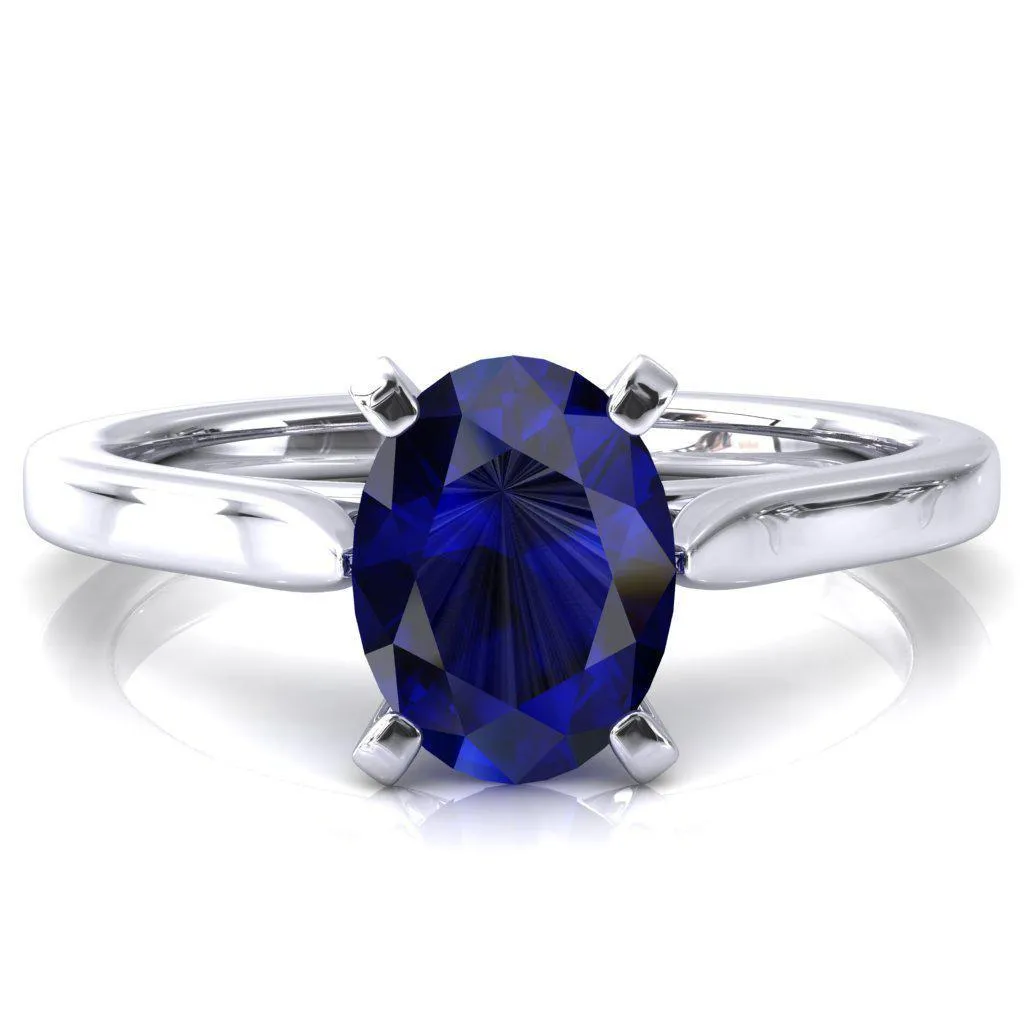 Darci Oval Blue Sapphire 4 Prong Cathedral Solitaire Engagement Ring