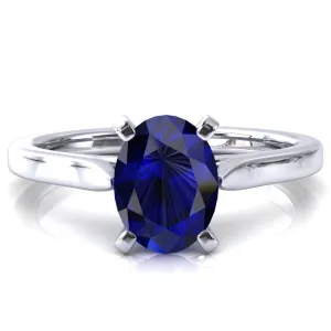 Darci Oval Blue Sapphire 4 Prong Cathedral Solitaire Engagement Ring