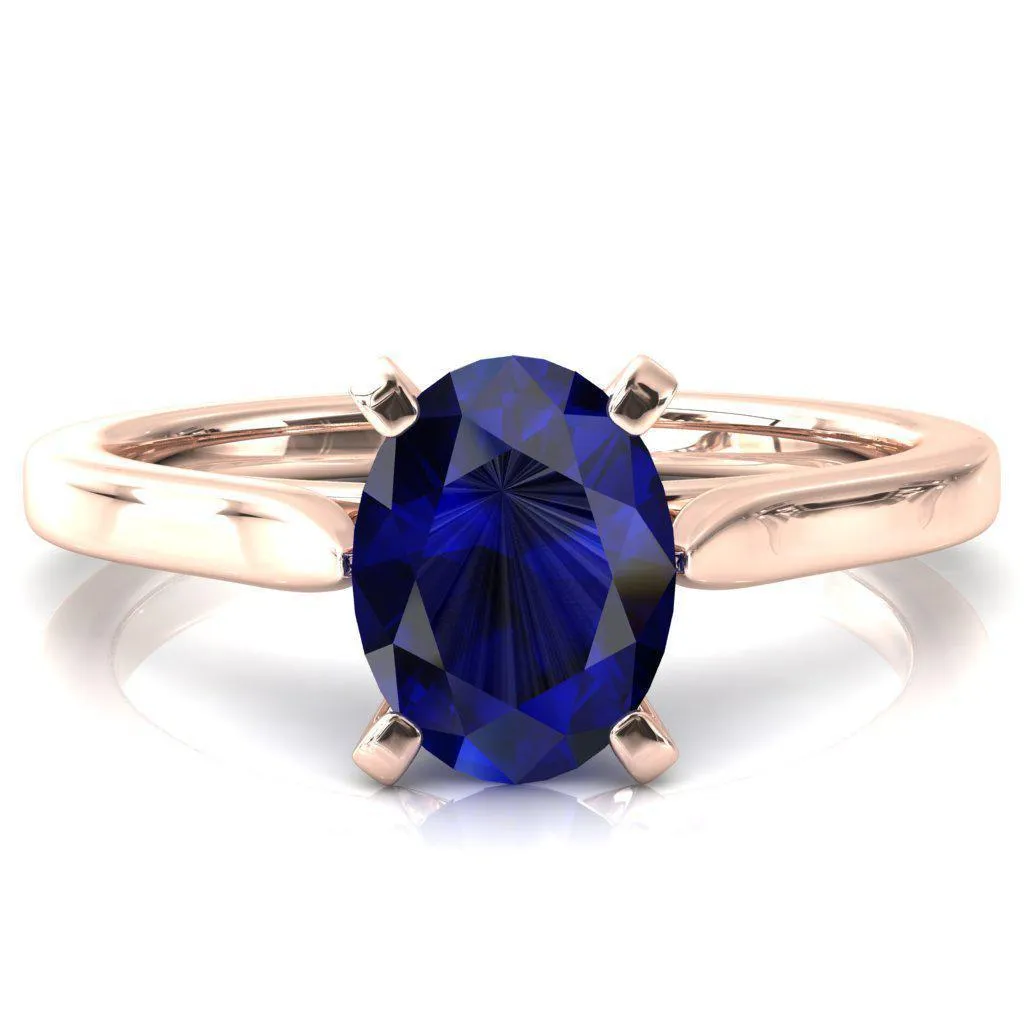 Darci Oval Blue Sapphire 4 Prong Cathedral Solitaire Engagement Ring