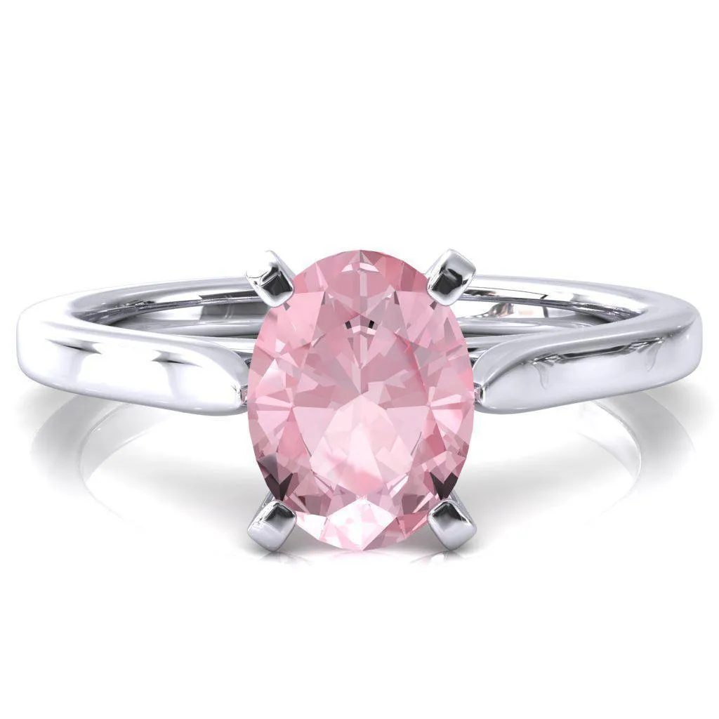 Darci Oval Pink Sapphire 4 Prong Cathedral Solitaire Engagement Ring