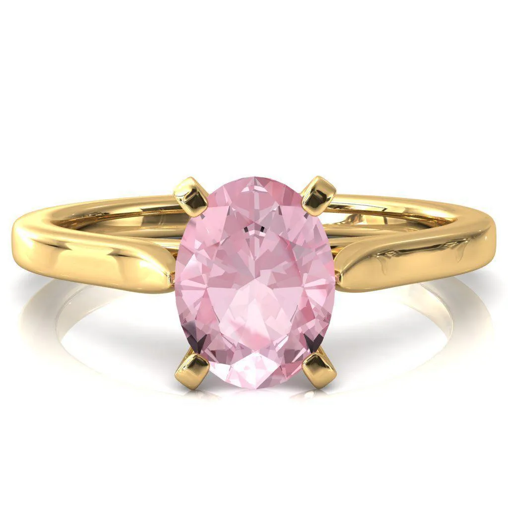 Darci Oval Pink Sapphire 4 Prong Cathedral Solitaire Engagement Ring