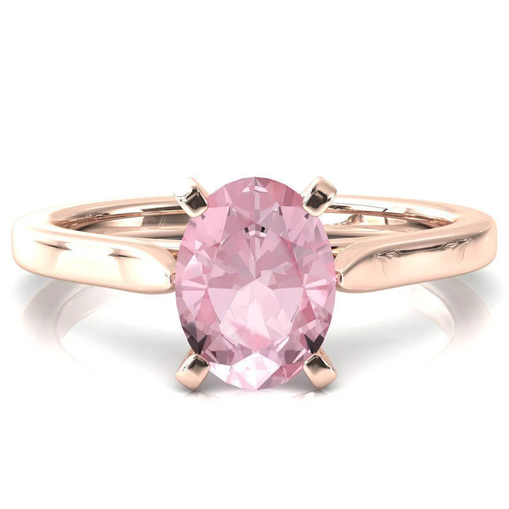 Darci Oval Pink Sapphire 4 Prong Cathedral Solitaire Engagement Ring