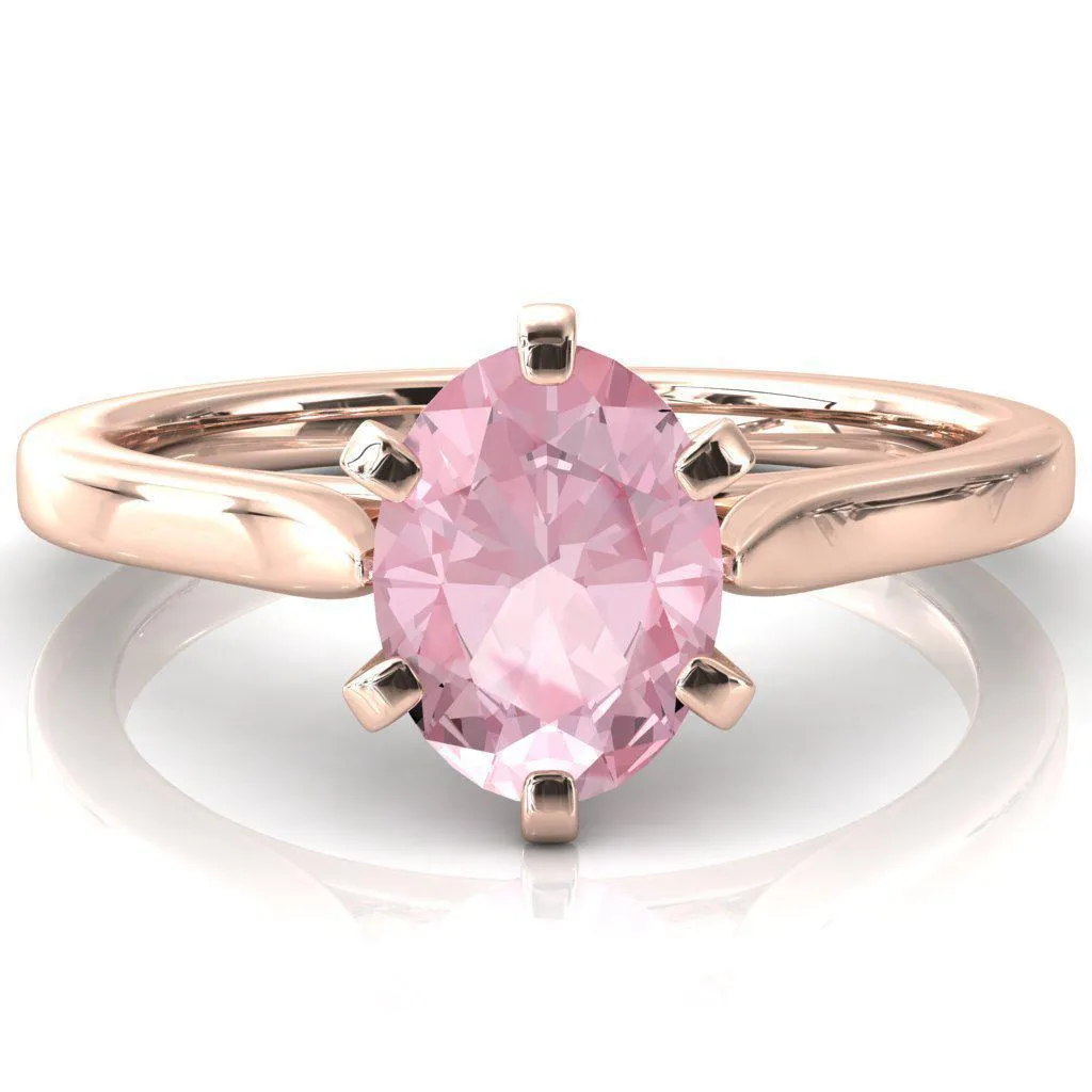 Darci Oval Pink Sapphire 6 Prong Cathedral Solitaire Engagement Ring