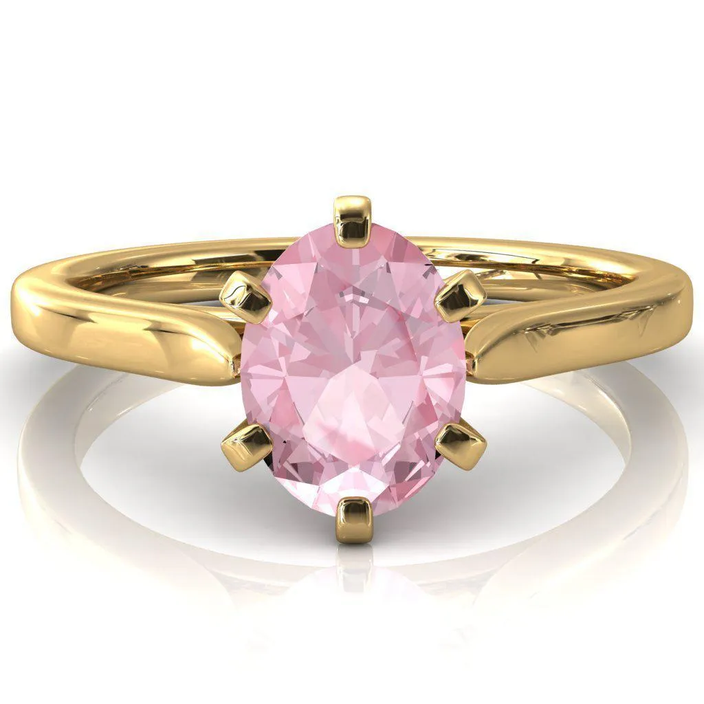 Darci Oval Pink Sapphire 6 Prong Cathedral Solitaire Engagement Ring