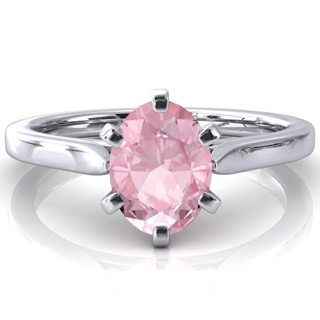 Darci Oval Pink Sapphire 6 Prong Cathedral Solitaire Engagement Ring