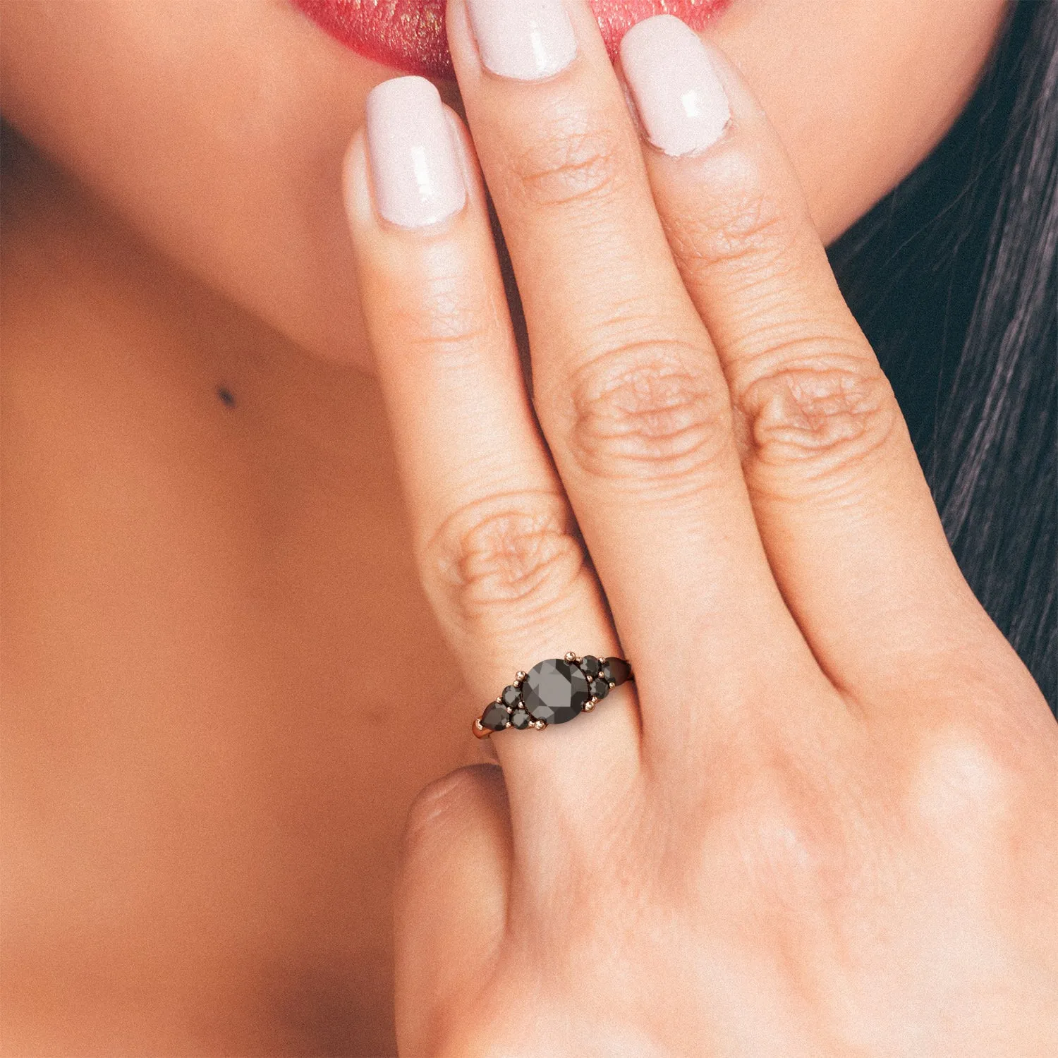 Dark Matter 3-stone  Natural Black Diamond Round Engagement Ring