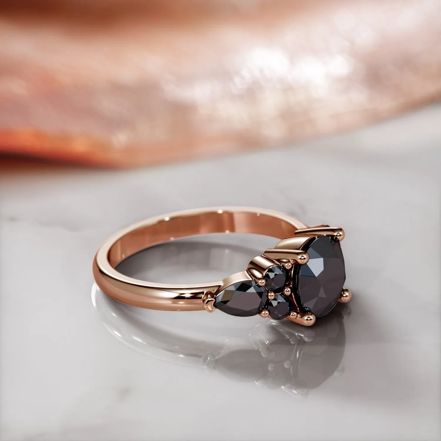 Dark Matter 3-stone  Natural Black Diamond Round Engagement Ring
