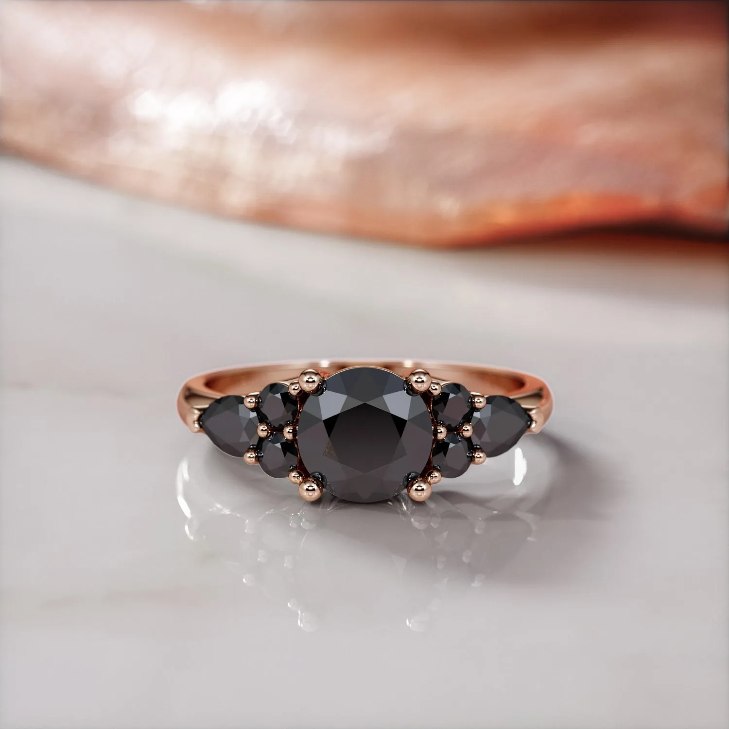 Dark Matter 3-stone  Natural Black Diamond Round Engagement Ring