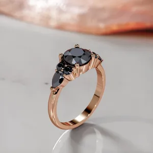 Dark Matter 3-stone  Natural Black Diamond Round Engagement Ring