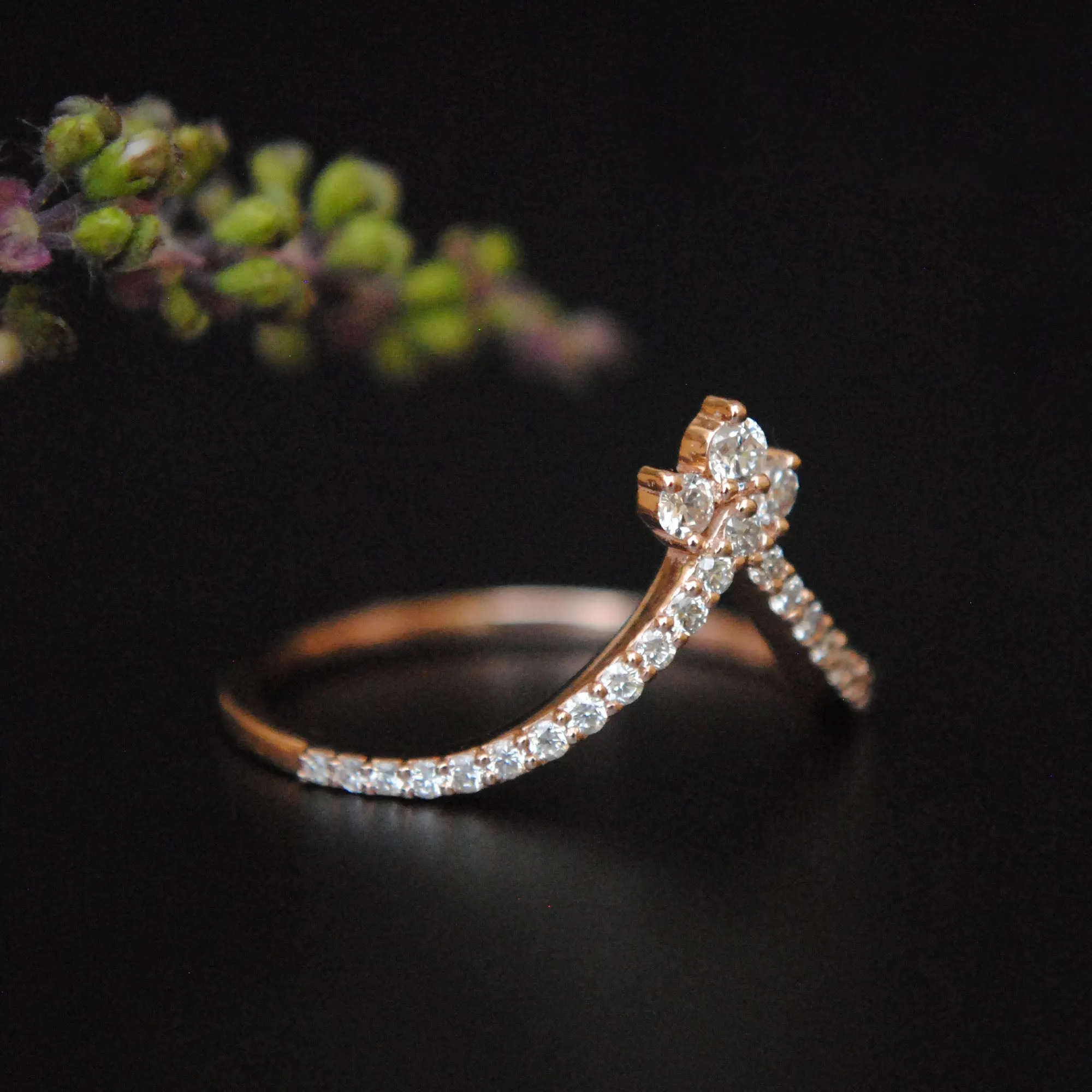 Deep Chevron Diamond Stacking Wedding Band