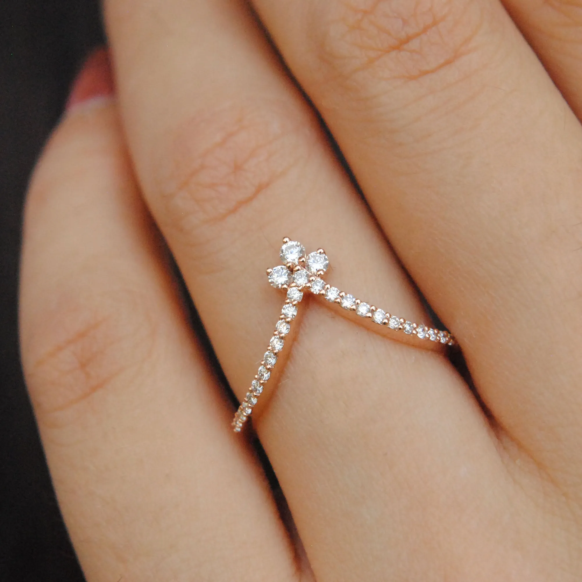 Deep Chevron Diamond Stacking Wedding Band