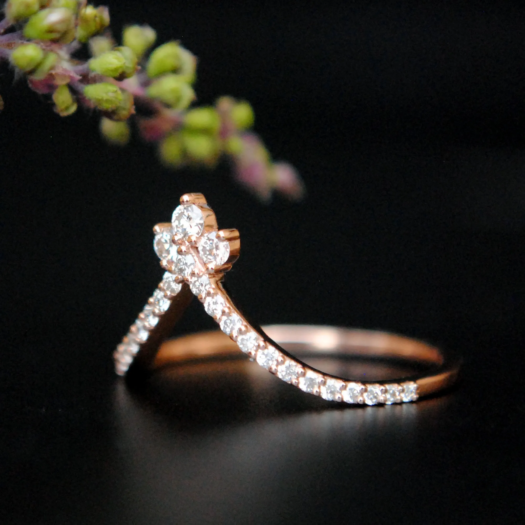 Deep Chevron Diamond Stacking Wedding Band