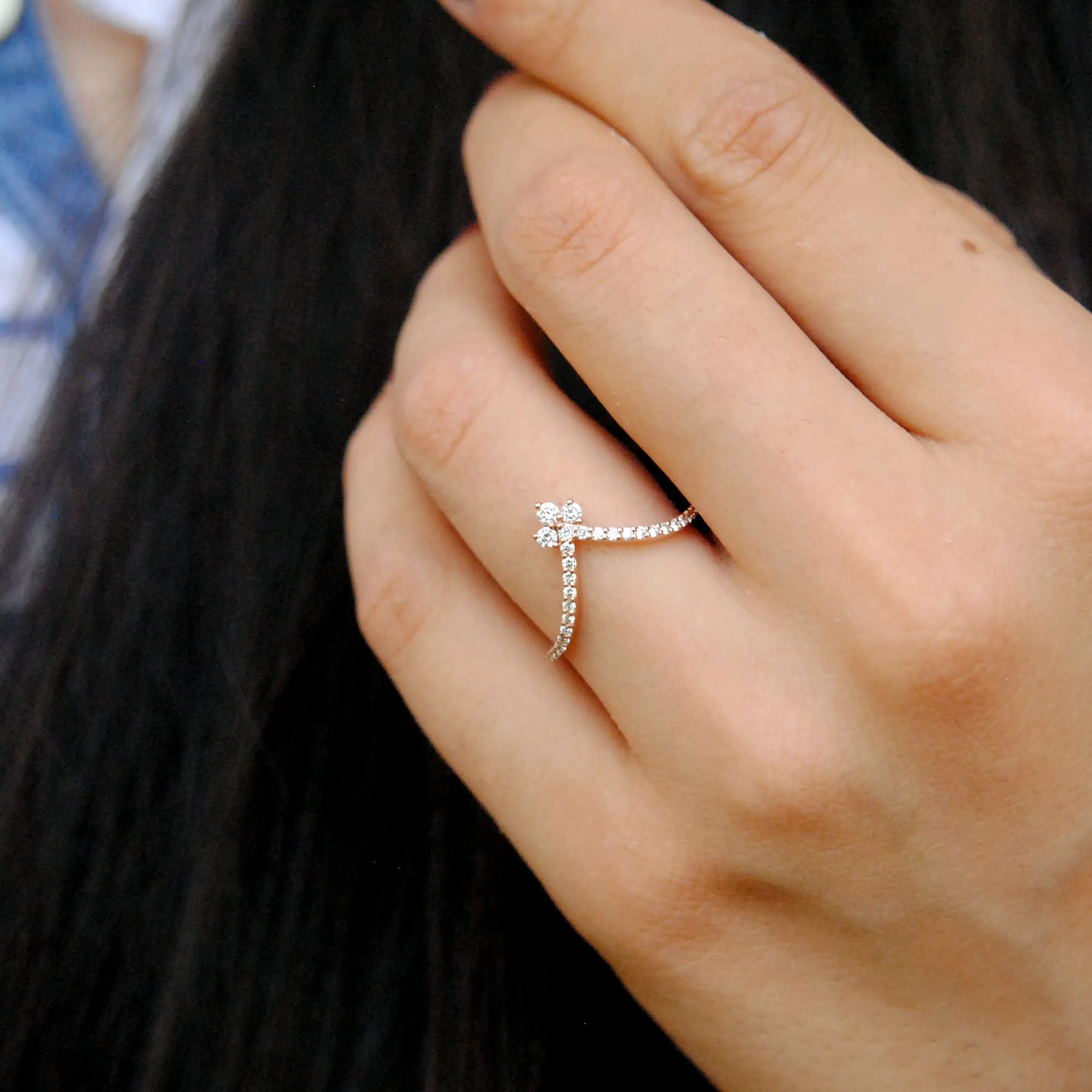 Deep Chevron Diamond Stacking Wedding Band