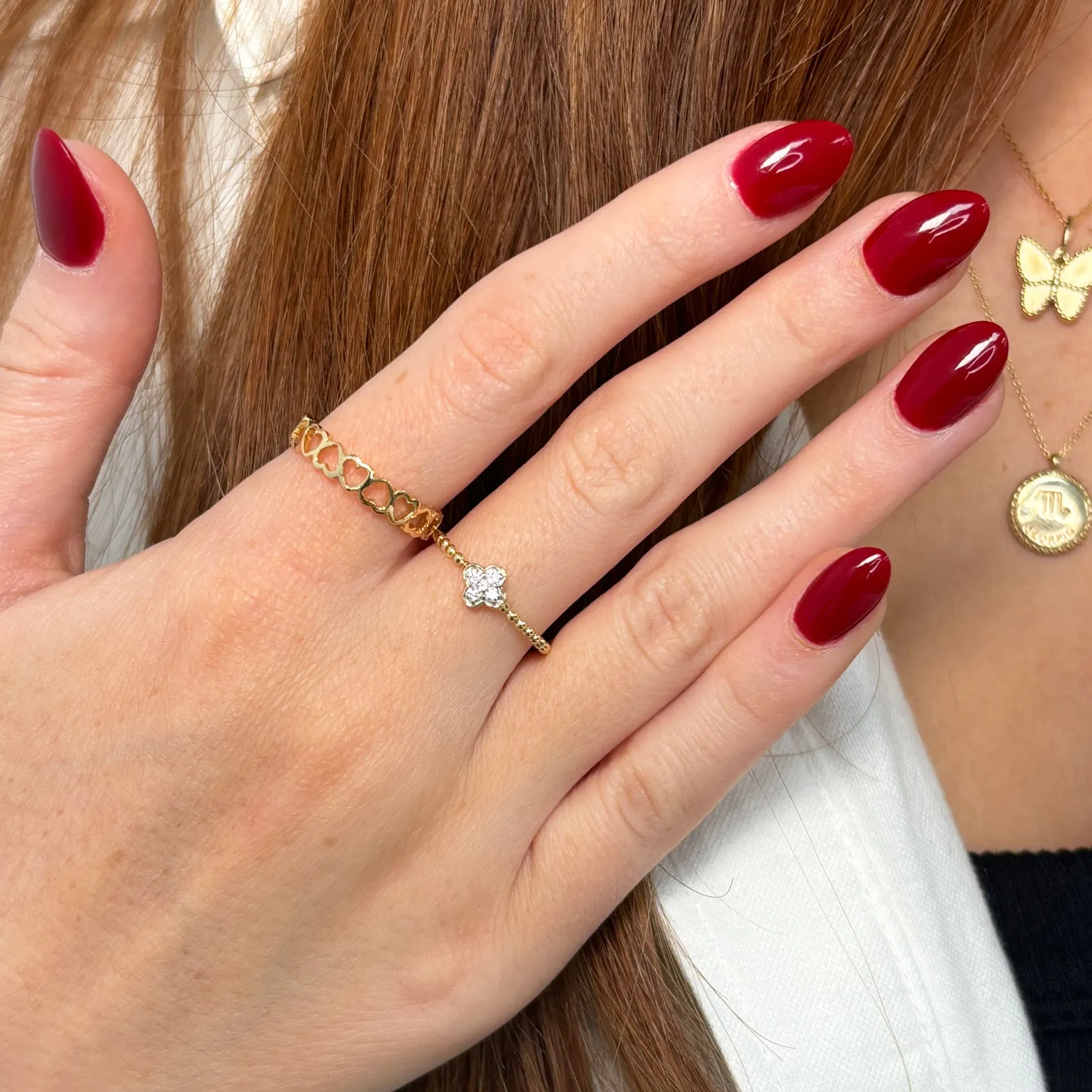Diamond Clover Bead Ring