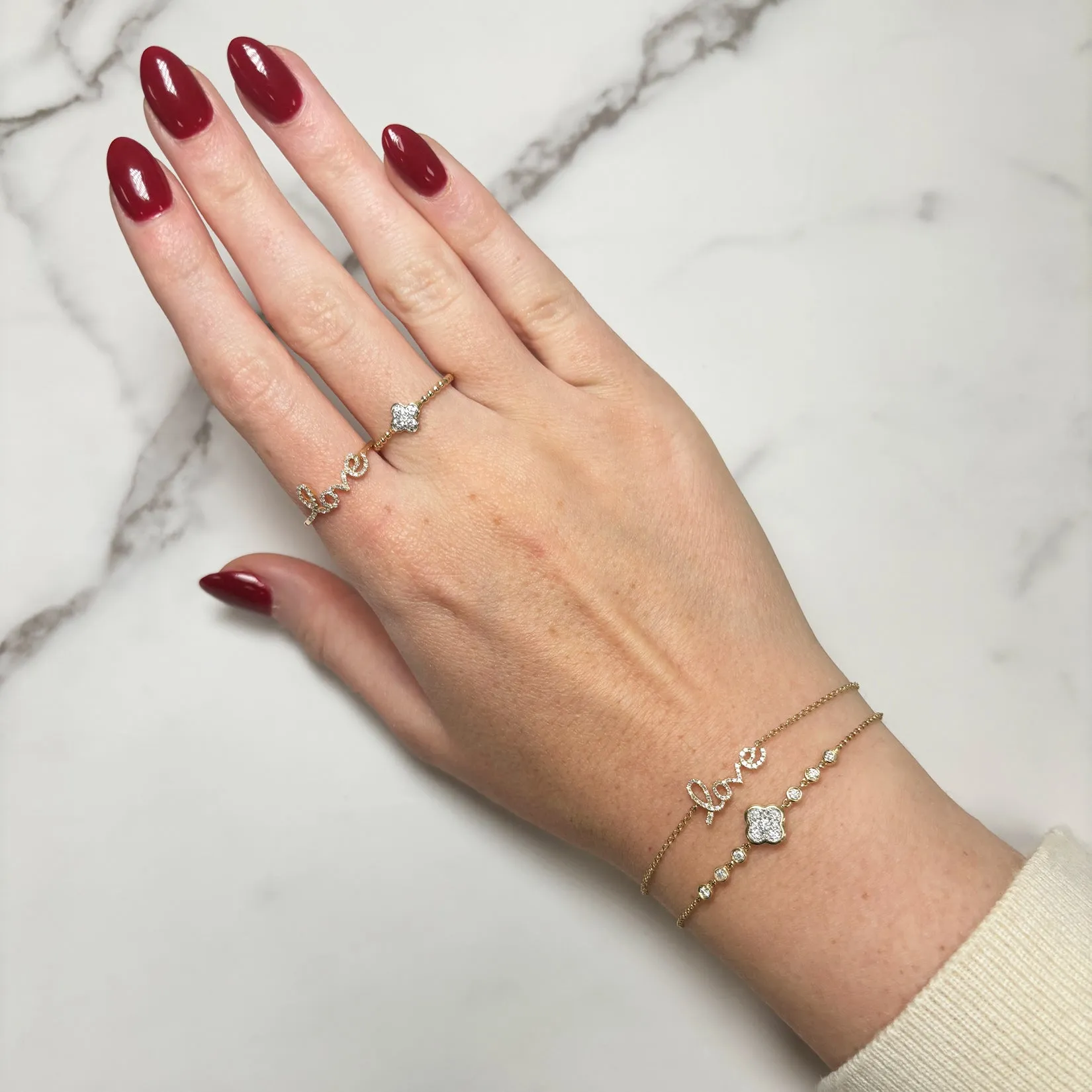 Diamond Clover Bead Ring