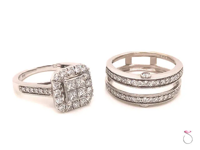 Diamond Engagement Ring with Matching Ring Jacket- 14k White Gold