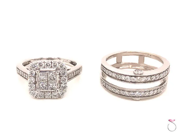 Diamond Engagement Ring with Matching Ring Jacket- 14k White Gold