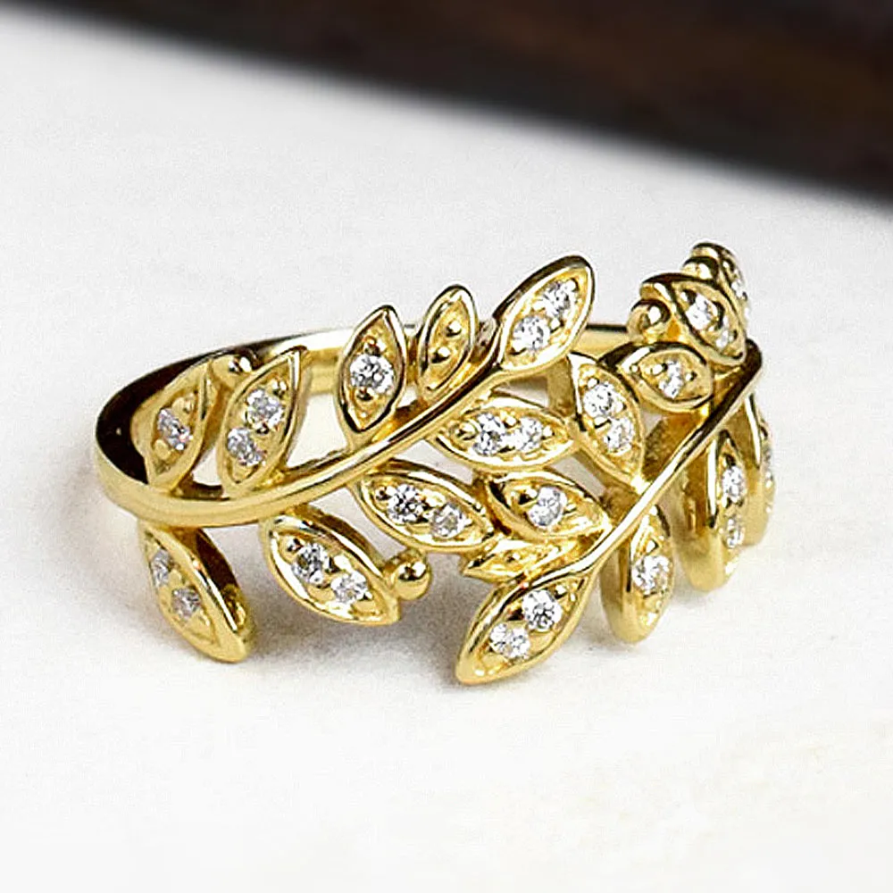 Diamond Laurel Leaf Wrap Ring