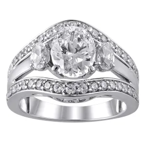 Diamond Semi-Mount Ring made in 14k White gold with Oval Cubic Zirconia Center