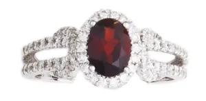 Diamonds and Garnet 14K White Gold