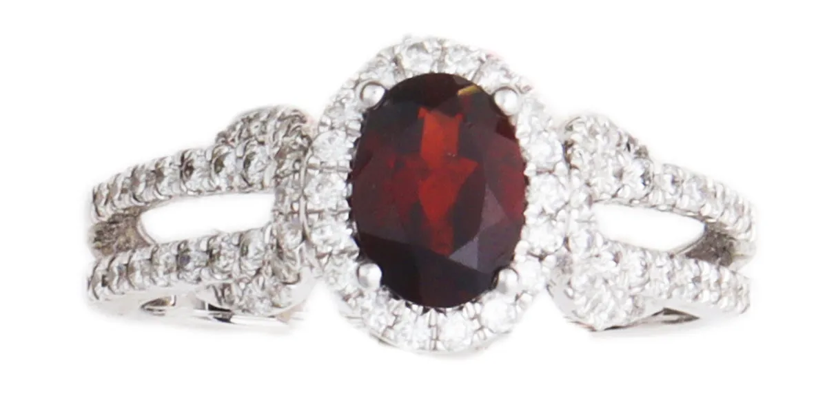 Diamonds and Garnet 14K White Gold