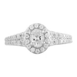 Double Prong Halo Diamond Engagement Ring made in 14k White and Rose gold-Oval
