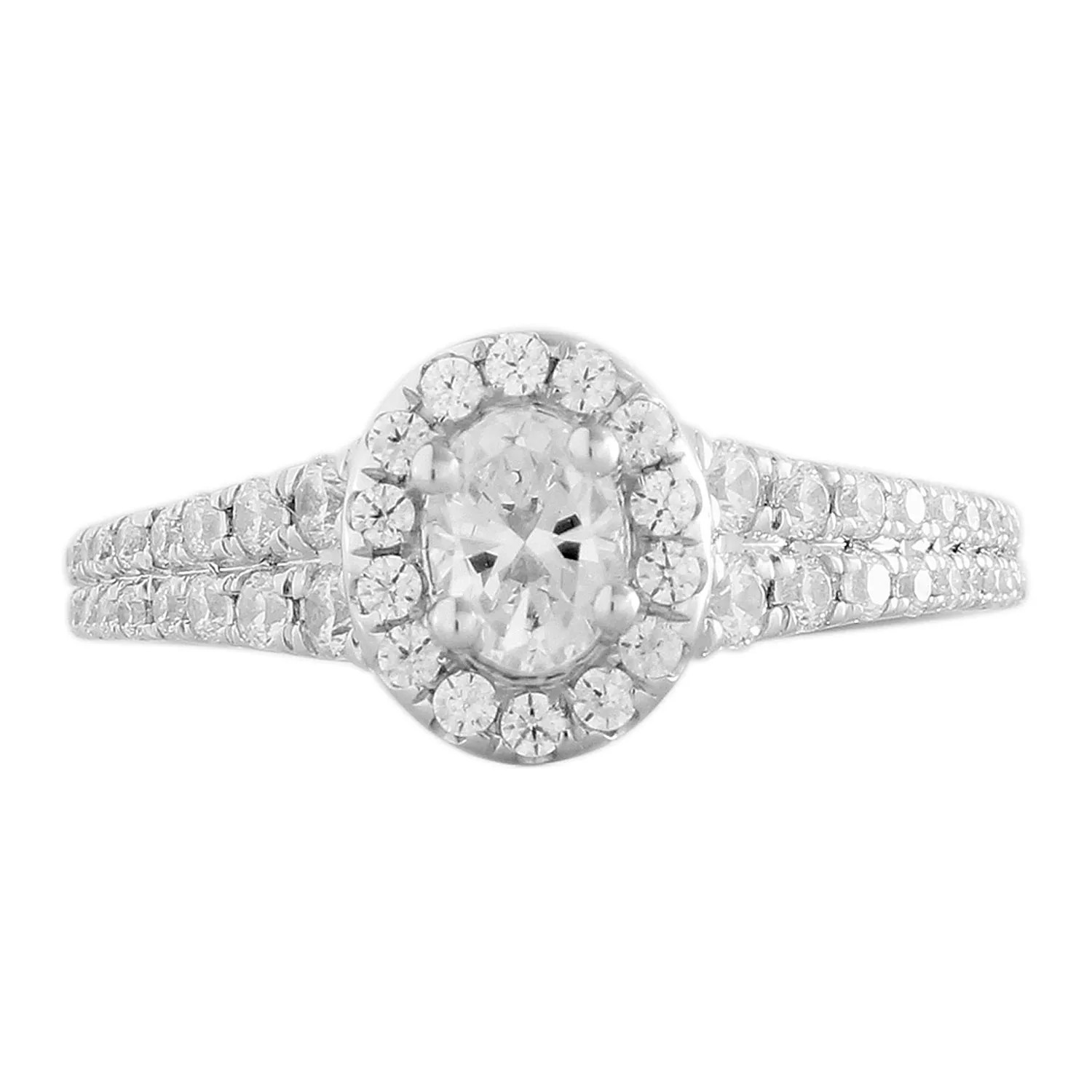 Double Prong Halo Diamond Engagement Ring made in 14k White and Rose gold-Oval