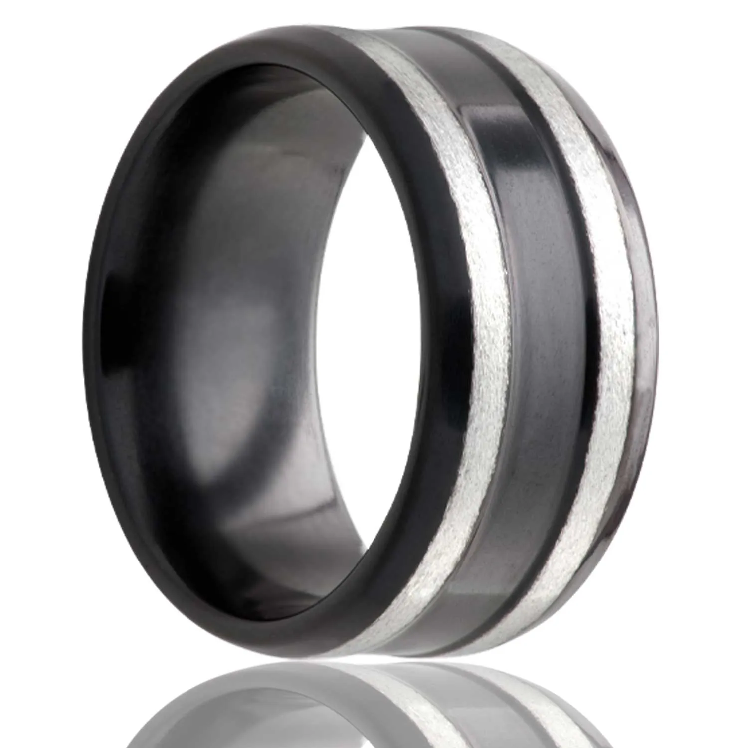Double Satin Silver Rows Black Zirconium Ring