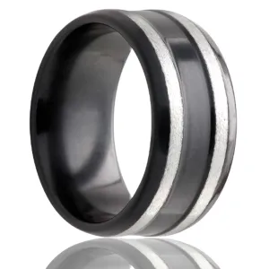 Double Satin Silver Rows Black Zirconium Ring