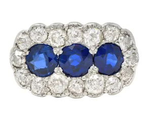 Edwardian 2.40 CTW Sapphire Diamond Platinum 14 Karat Gold Antique Cluster Ring
