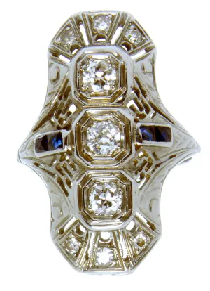 Edwardian Diamond & Sapphire Filigree Ring