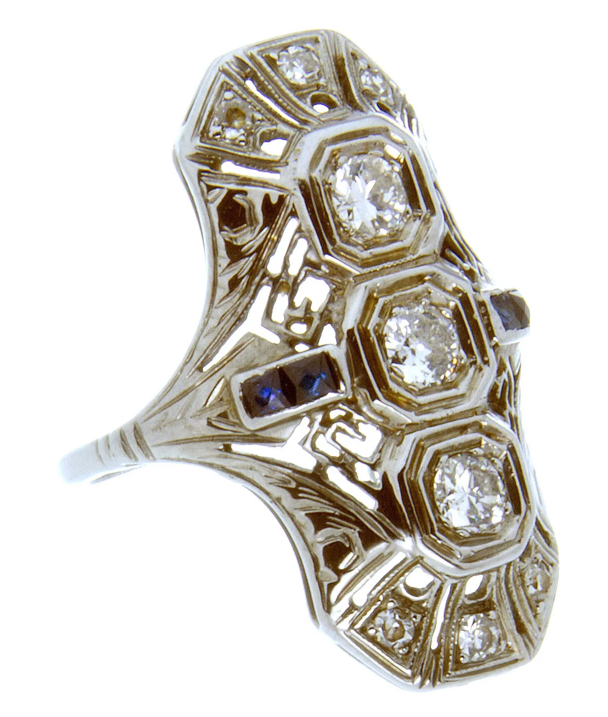 Edwardian Diamond & Sapphire Filigree Ring