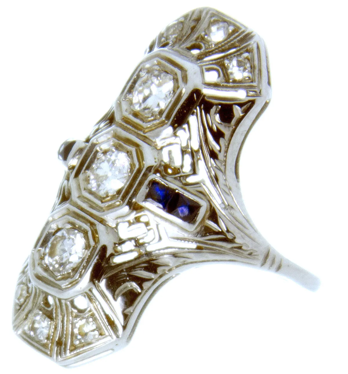 Edwardian Diamond & Sapphire Filigree Ring