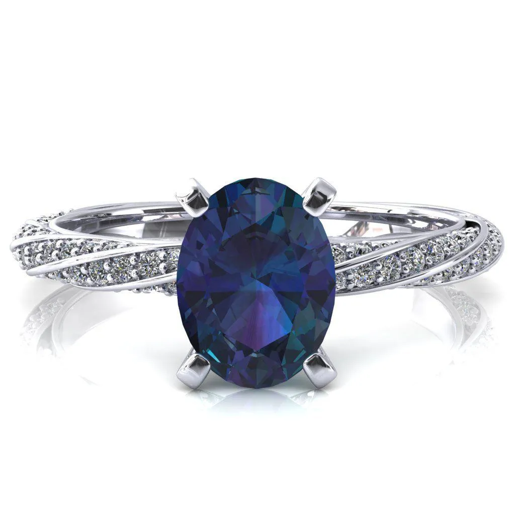Elysia Oval Alexandrite 4 Prong 3/4 Eternity Diamond Accent Ring