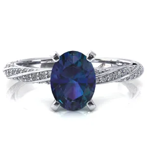 Elysia Oval Alexandrite 4 Prong 3/4 Eternity Diamond Accent Ring