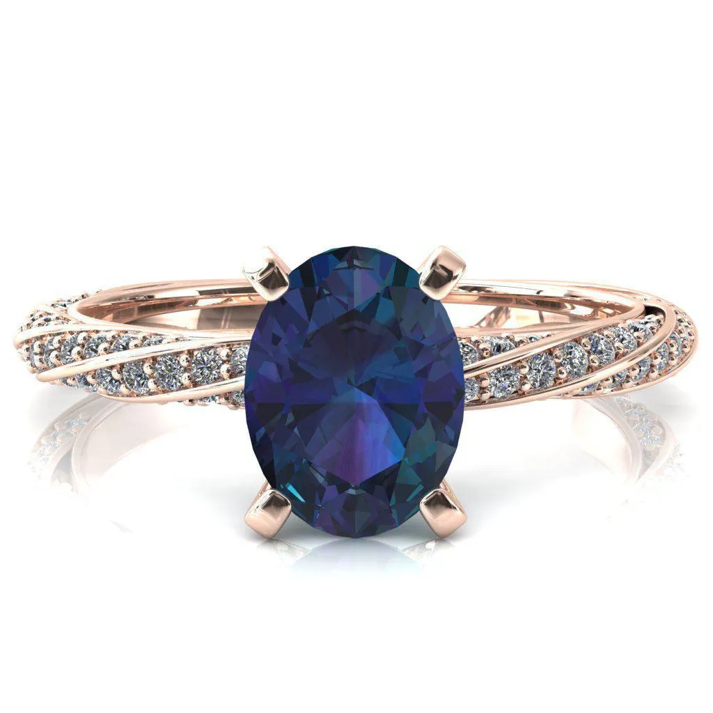 Elysia Oval Alexandrite 4 Prong 3/4 Eternity Diamond Accent Ring
