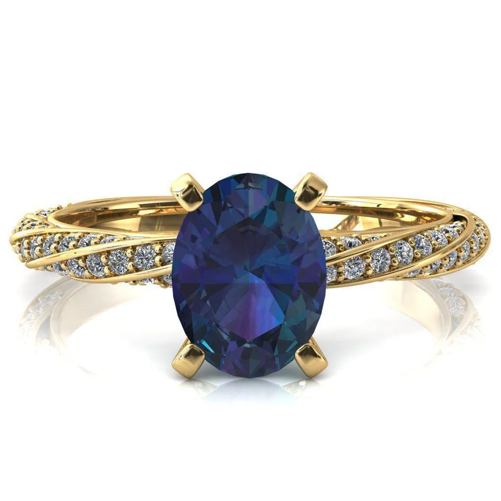 Elysia Oval Alexandrite 4 Prong 3/4 Eternity Diamond Accent Ring
