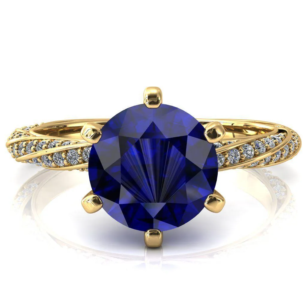 Elysia Round Blue Sapphire 6 Prong 3/4 Eternity Diamond Accent  Ring