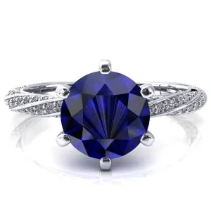 Elysia Round Blue Sapphire 6 Prong 3/4 Eternity Diamond Accent  Ring