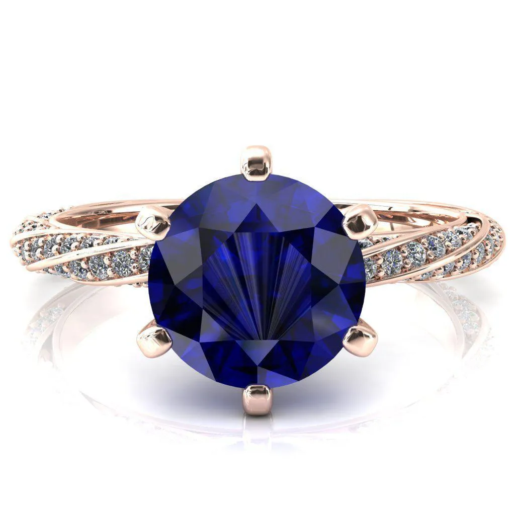Elysia Round Blue Sapphire 6 Prong 3/4 Eternity Diamond Accent  Ring
