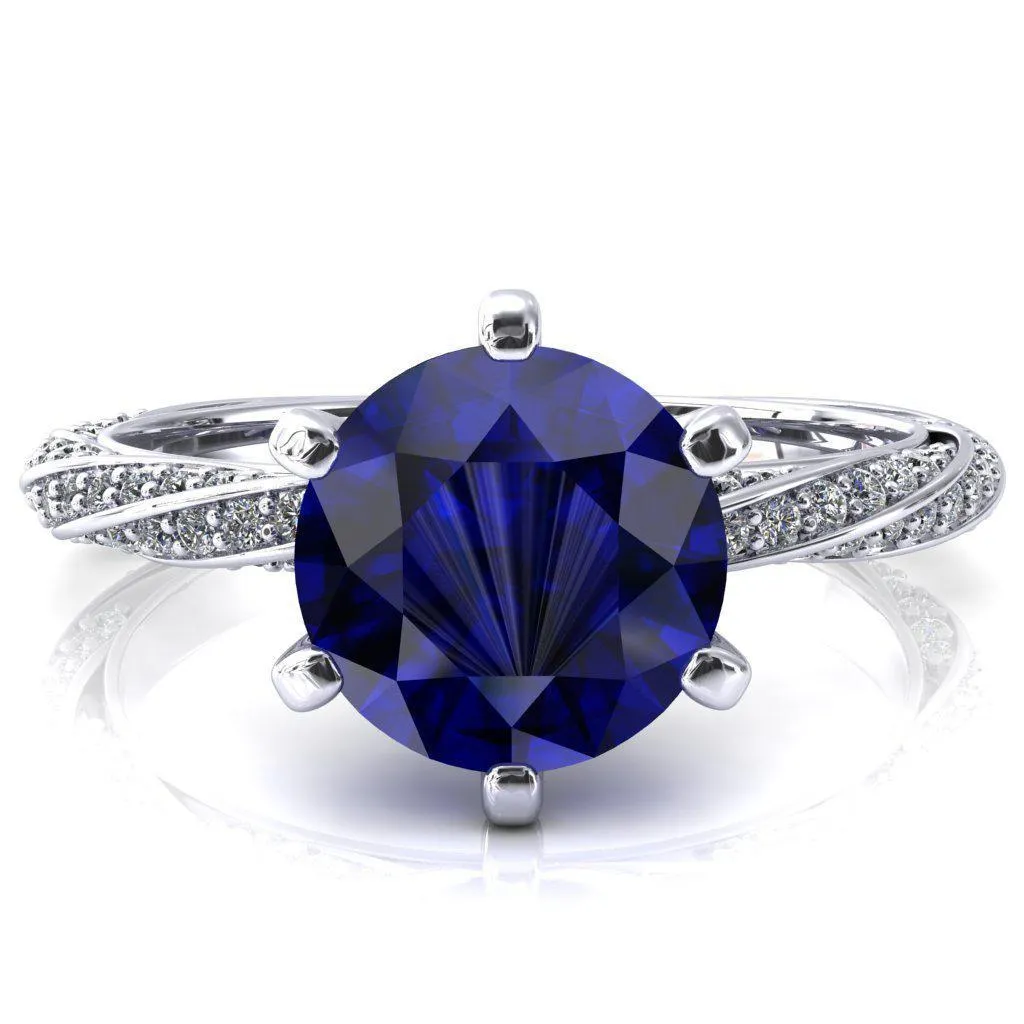 Elysia Round Blue Sapphire 6 Prong 3/4 Eternity Diamond Accent  Ring