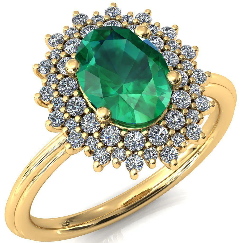 Eridanus Oval Emerald 4 Prong Diamond Cluster Halo Engagement Ring
