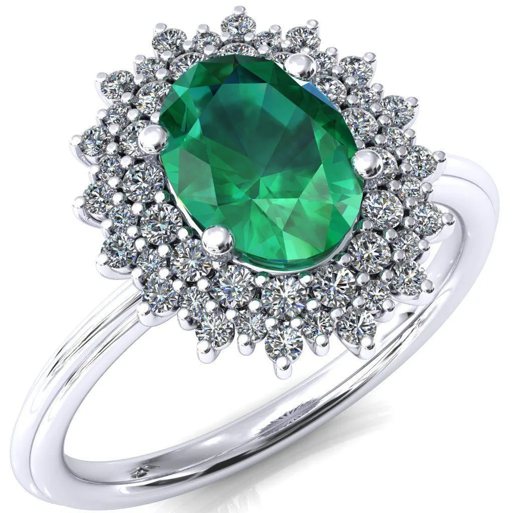 Eridanus Oval Emerald 4 Prong Diamond Cluster Halo Engagement Ring