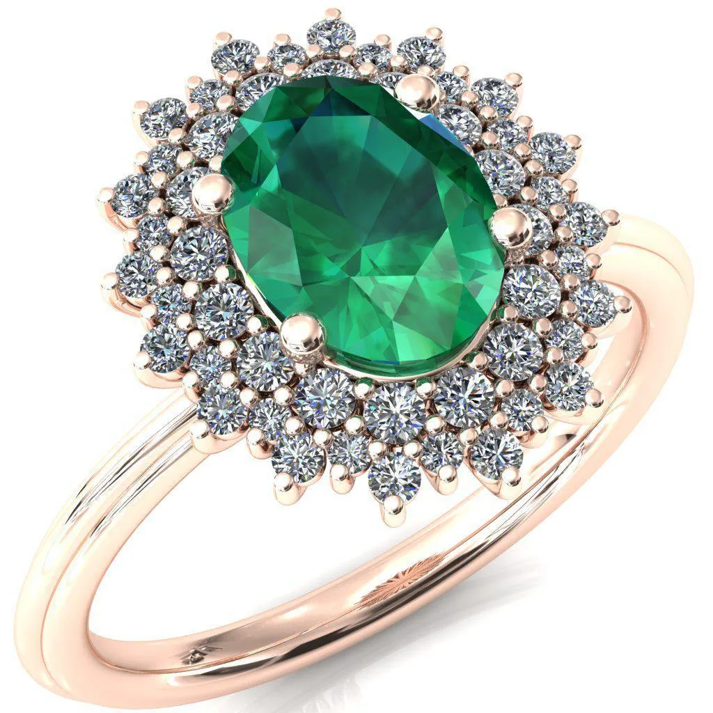 Eridanus Oval Emerald 4 Prong Diamond Cluster Halo Engagement Ring