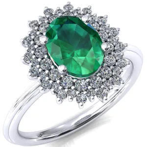 Eridanus Oval Emerald 4 Prong Diamond Cluster Halo Engagement Ring